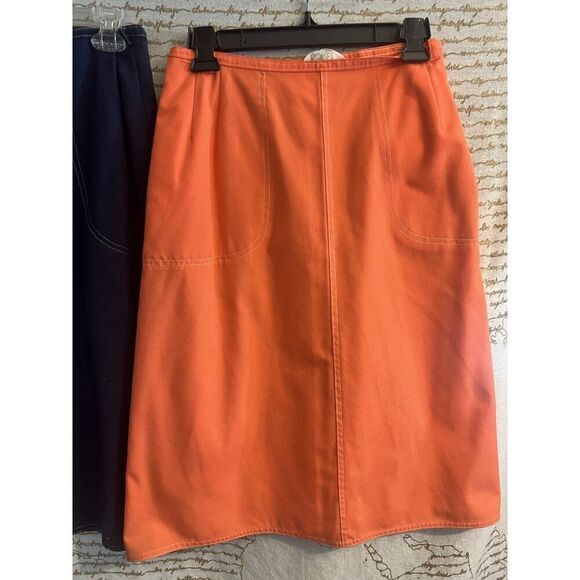 Lot 2 Vintage 70s  Wrap Skirt Womens Orang Blue Contrast Stitching Pockets Retro - Picture 2 of 7